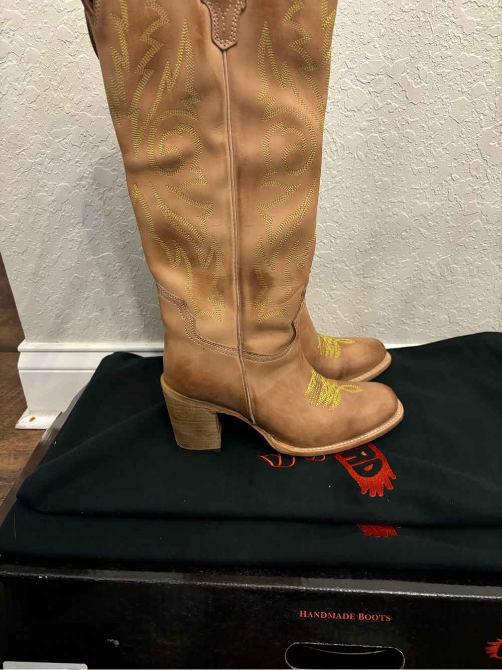 Freebird Panama Beige Leather Tall Western Boots with Stacked Heel Womens Size 7 - Picture 4 of 7